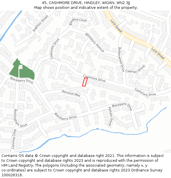 45, CASHMORE DRIVE, HINDLEY, WIGAN, WN2 3JJ: Location map and indicative extent of plot