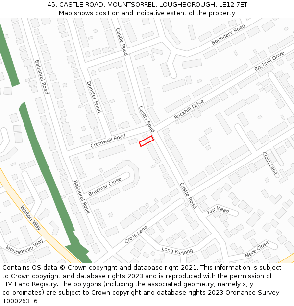 45, CASTLE ROAD, MOUNTSORREL, LOUGHBOROUGH, LE12 7ET: Location map and indicative extent of plot