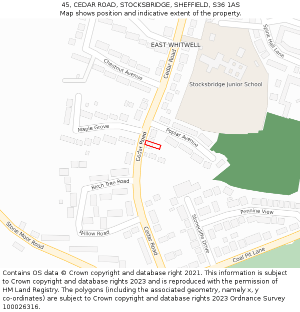 45, CEDAR ROAD, STOCKSBRIDGE, SHEFFIELD, S36 1AS: Location map and indicative extent of plot