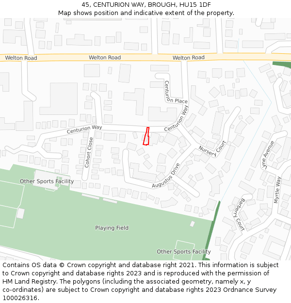 45, CENTURION WAY, BROUGH, HU15 1DF: Location map and indicative extent of plot