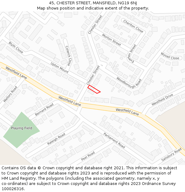 45, CHESTER STREET, MANSFIELD, NG19 6NJ: Location map and indicative extent of plot