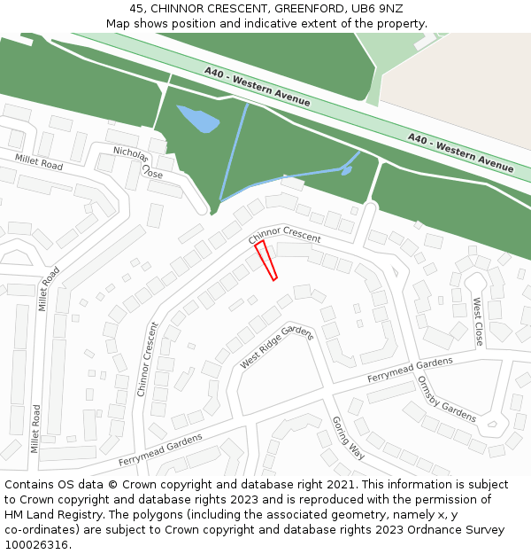 45, CHINNOR CRESCENT, GREENFORD, UB6 9NZ: Location map and indicative extent of plot