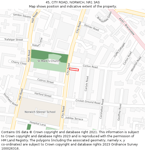 45, CITY ROAD, NORWICH, NR1 3AS: Location map and indicative extent of plot