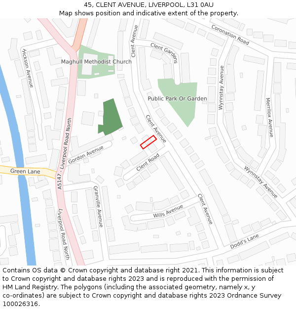 45, CLENT AVENUE, LIVERPOOL, L31 0AU: Location map and indicative extent of plot