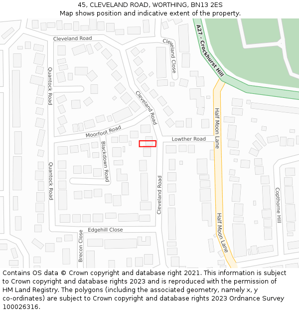 45, CLEVELAND ROAD, WORTHING, BN13 2ES: Location map and indicative extent of plot