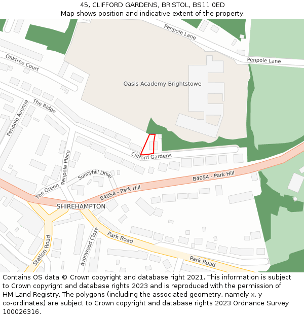 45, CLIFFORD GARDENS, BRISTOL, BS11 0ED: Location map and indicative extent of plot