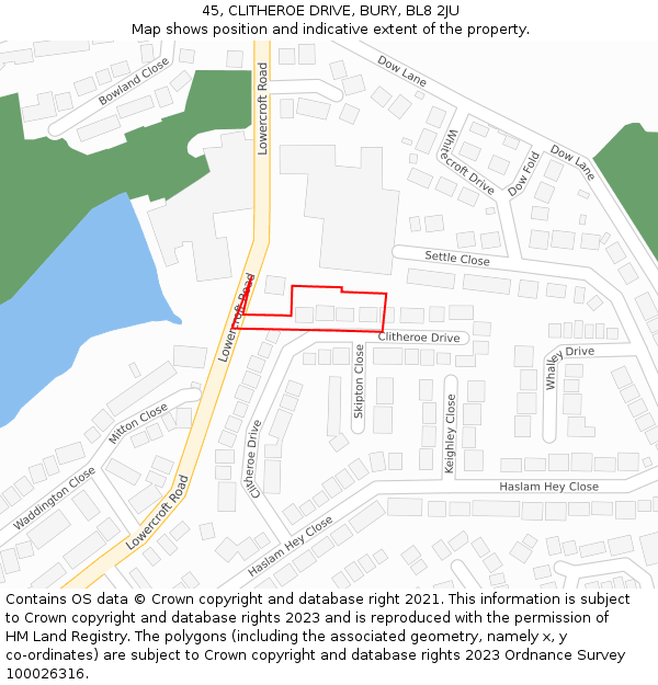 45, CLITHEROE DRIVE, BURY, BL8 2JU: Location map and indicative extent of plot