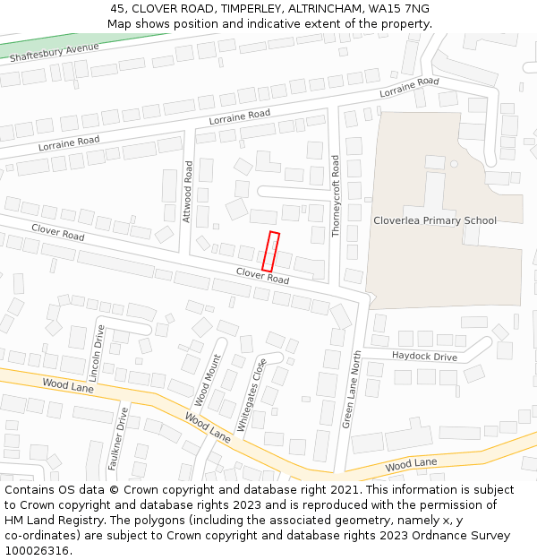 45, CLOVER ROAD, TIMPERLEY, ALTRINCHAM, WA15 7NG: Location map and indicative extent of plot