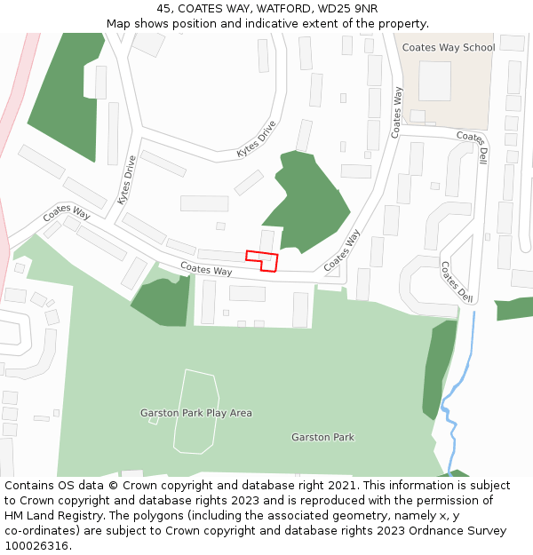 45, COATES WAY, WATFORD, WD25 9NR: Location map and indicative extent of plot