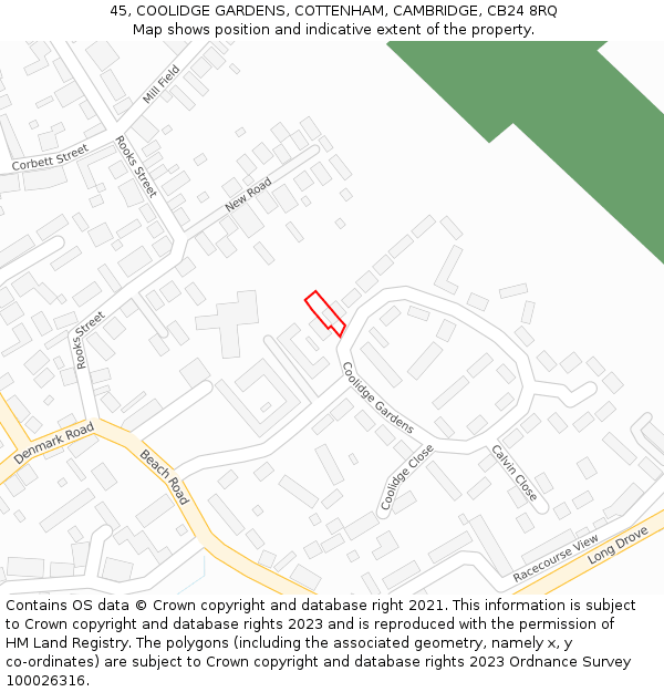45, COOLIDGE GARDENS, COTTENHAM, CAMBRIDGE, CB24 8RQ: Location map and indicative extent of plot