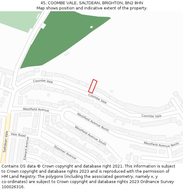 45, COOMBE VALE, SALTDEAN, BRIGHTON, BN2 8HN: Location map and indicative extent of plot