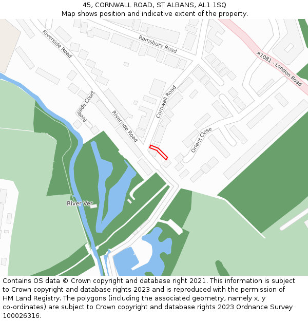 45, CORNWALL ROAD, ST ALBANS, AL1 1SQ: Location map and indicative extent of plot
