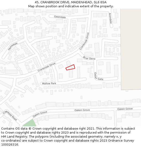 45, CRANBROOK DRIVE, MAIDENHEAD, SL6 6SA: Location map and indicative extent of plot