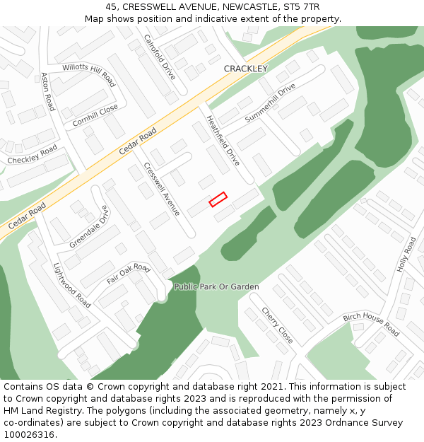 45, CRESSWELL AVENUE, NEWCASTLE, ST5 7TR: Location map and indicative extent of plot