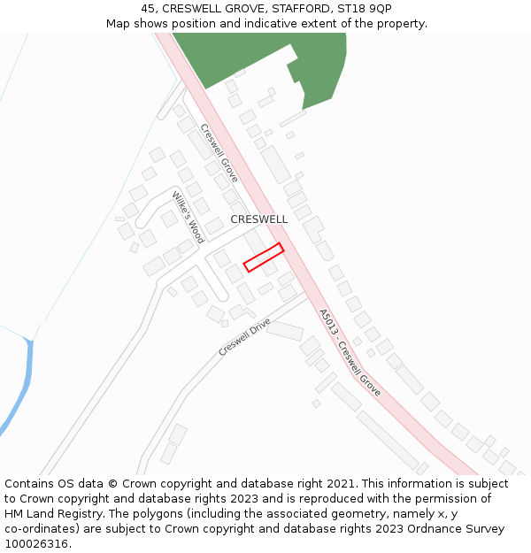 45, CRESWELL GROVE, STAFFORD, ST18 9QP: Location map and indicative extent of plot