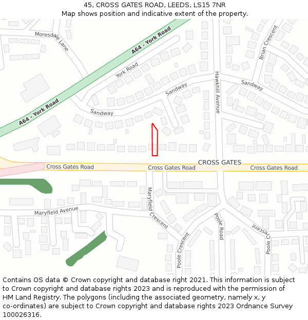 45, CROSS GATES ROAD, LEEDS, LS15 7NR: Location map and indicative extent of plot