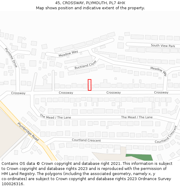 45, CROSSWAY, PLYMOUTH, PL7 4HX: Location map and indicative extent of plot