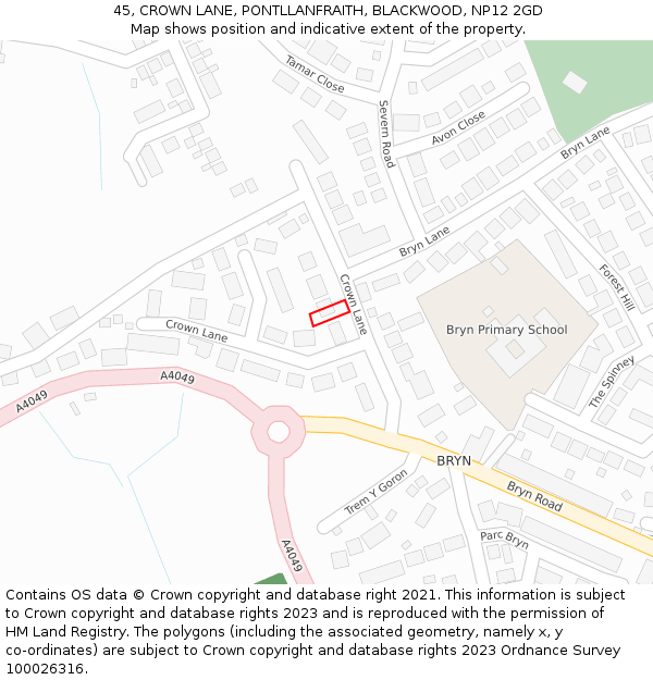 45, CROWN LANE, PONTLLANFRAITH, BLACKWOOD, NP12 2GD: Location map and indicative extent of plot