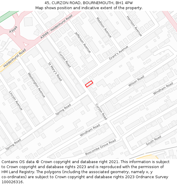45, CURZON ROAD, BOURNEMOUTH, BH1 4PW: Location map and indicative extent of plot