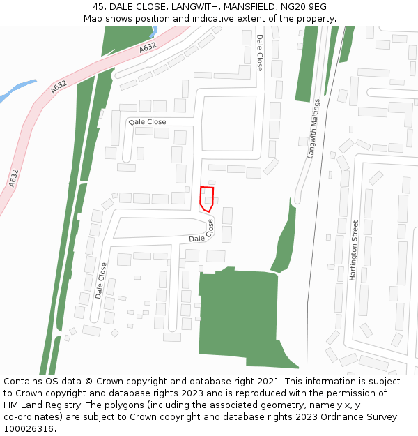 45, DALE CLOSE, LANGWITH, MANSFIELD, NG20 9EG: Location map and indicative extent of plot