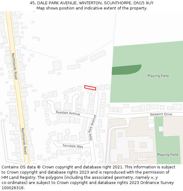 45, DALE PARK AVENUE, WINTERTON, SCUNTHORPE, DN15 9UY: Location map and indicative extent of plot