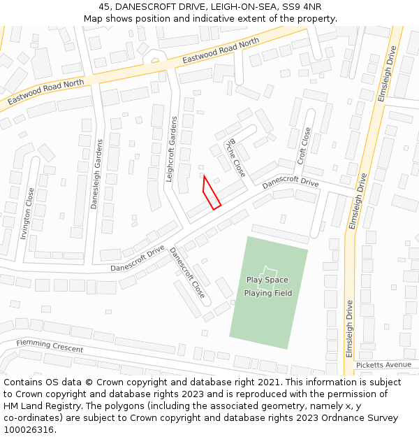 45, DANESCROFT DRIVE, LEIGH-ON-SEA, SS9 4NR: Location map and indicative extent of plot