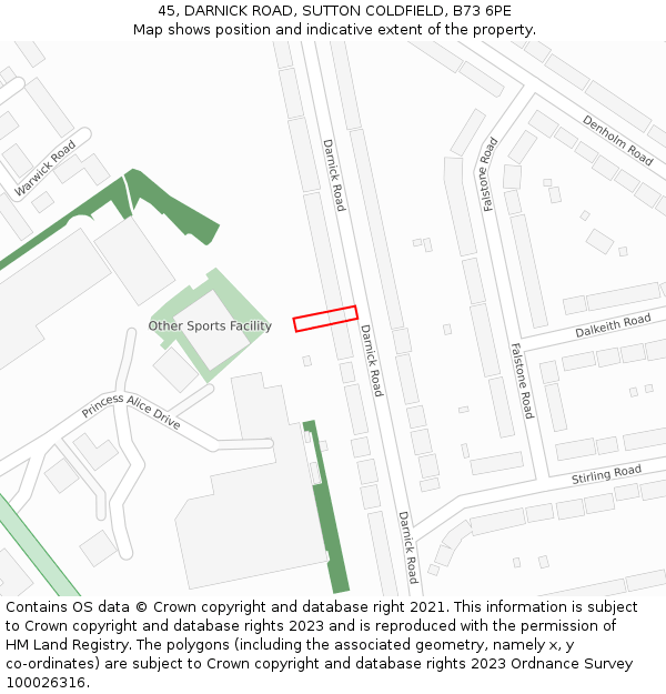45, DARNICK ROAD, SUTTON COLDFIELD, B73 6PE: Location map and indicative extent of plot