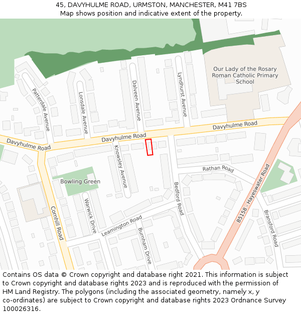 45, DAVYHULME ROAD, URMSTON, MANCHESTER, M41 7BS: Location map and indicative extent of plot