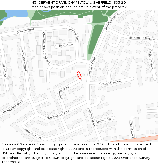 45, DERWENT DRIVE, CHAPELTOWN, SHEFFIELD, S35 2QJ: Location map and indicative extent of plot