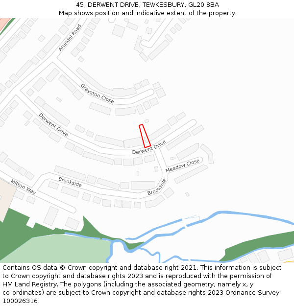 45, DERWENT DRIVE, TEWKESBURY, GL20 8BA: Location map and indicative extent of plot