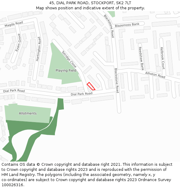 45, DIAL PARK ROAD, STOCKPORT, SK2 7LT: Location map and indicative extent of plot
