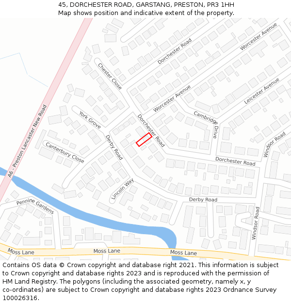 45, DORCHESTER ROAD, GARSTANG, PRESTON, PR3 1HH: Location map and indicative extent of plot