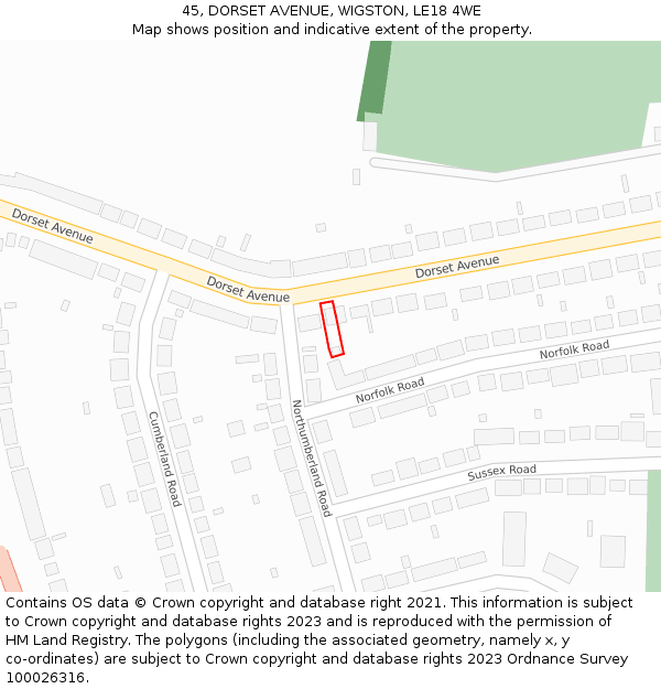 45, DORSET AVENUE, WIGSTON, LE18 4WE: Location map and indicative extent of plot