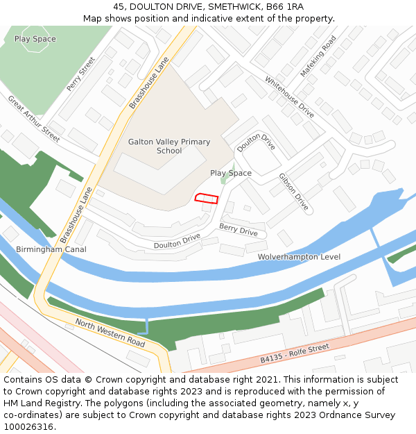 45, DOULTON DRIVE, SMETHWICK, B66 1RA: Location map and indicative extent of plot