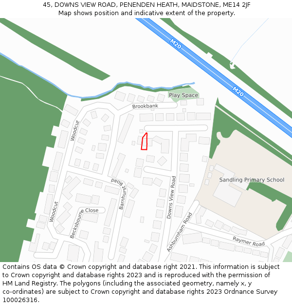45, DOWNS VIEW ROAD, PENENDEN HEATH, MAIDSTONE, ME14 2JF: Location map and indicative extent of plot