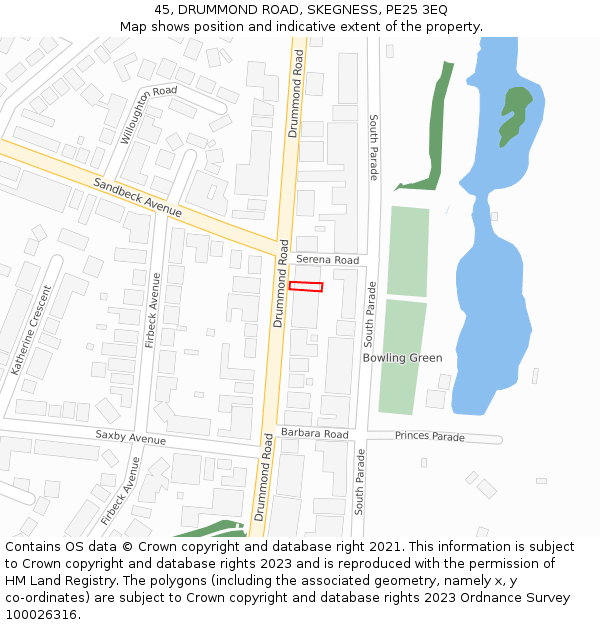 45, DRUMMOND ROAD, SKEGNESS, PE25 3EQ: Location map and indicative extent of plot