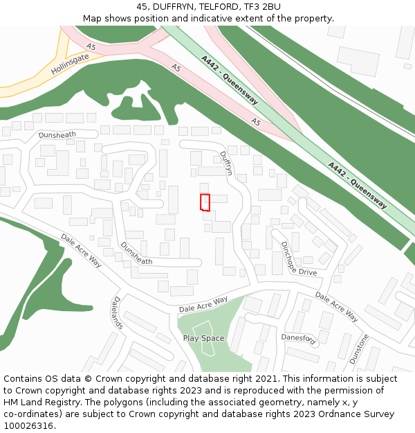 45, DUFFRYN, TELFORD, TF3 2BU: Location map and indicative extent of plot