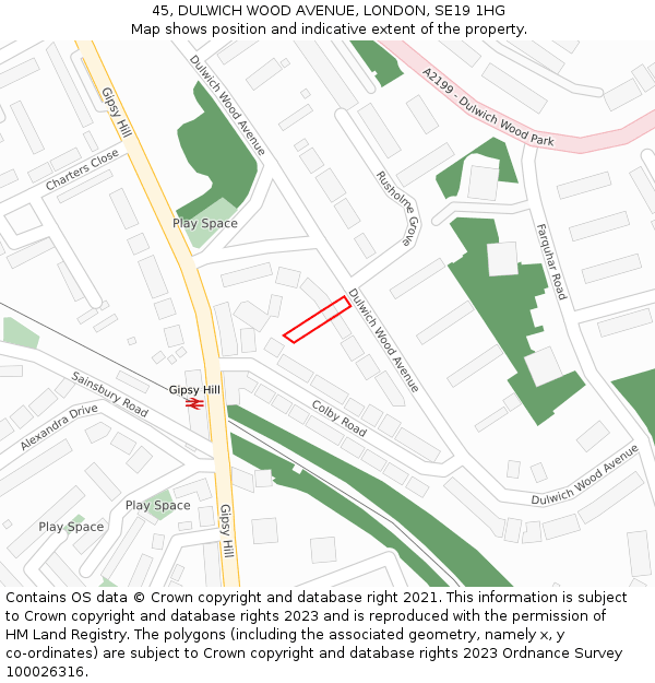 45, DULWICH WOOD AVENUE, LONDON, SE19 1HG: Location map and indicative extent of plot