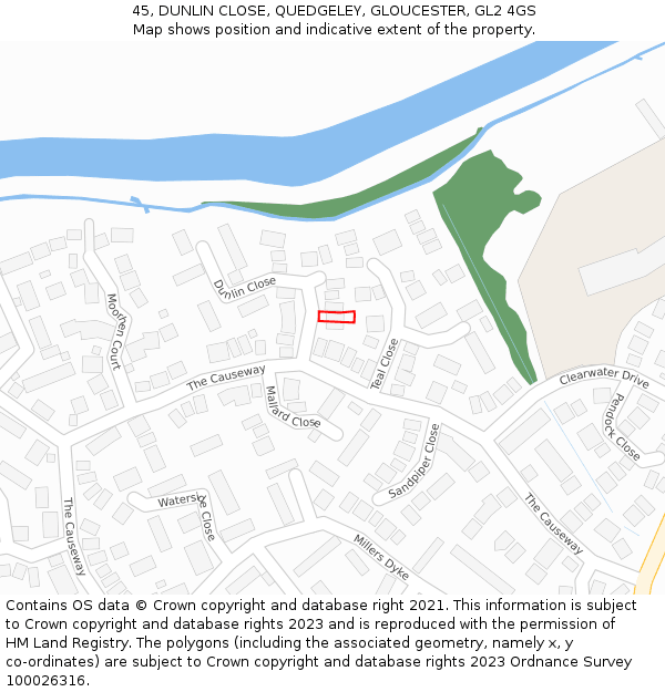 45, DUNLIN CLOSE, QUEDGELEY, GLOUCESTER, GL2 4GS: Location map and indicative extent of plot