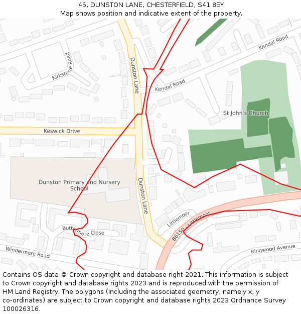 45, DUNSTON LANE, CHESTERFIELD, S41 8EY: Location map and indicative extent of plot