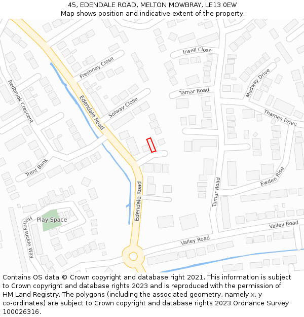 45, EDENDALE ROAD, MELTON MOWBRAY, LE13 0EW: Location map and indicative extent of plot