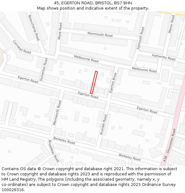 45, EGERTON ROAD, BRISTOL, BS7 8HN: Location map and indicative extent of plot