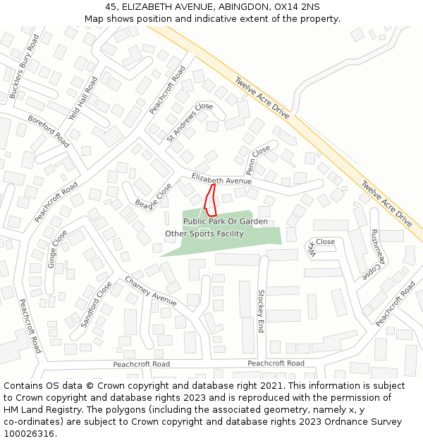 45, ELIZABETH AVENUE, ABINGDON, OX14 2NS: Location map and indicative extent of plot