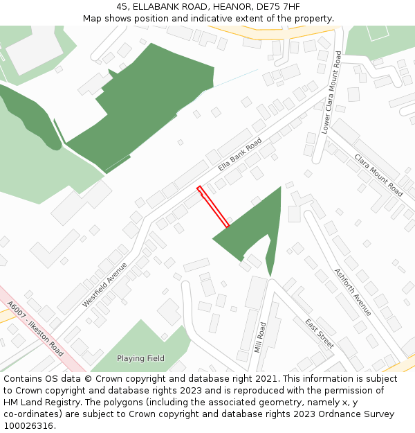 45, ELLABANK ROAD, HEANOR, DE75 7HF: Location map and indicative extent of plot