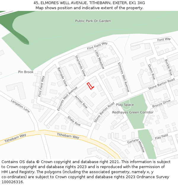 45, ELMORES WELL AVENUE, TITHEBARN, EXETER, EX1 3XG: Location map and indicative extent of plot
