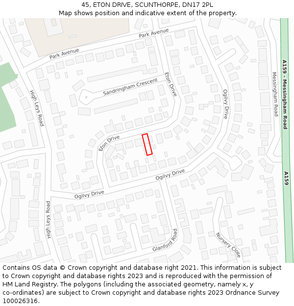 45, ETON DRIVE, SCUNTHORPE, DN17 2PL: Location map and indicative extent of plot