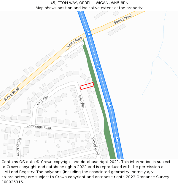 45, ETON WAY, ORRELL, WIGAN, WN5 8PN: Location map and indicative extent of plot