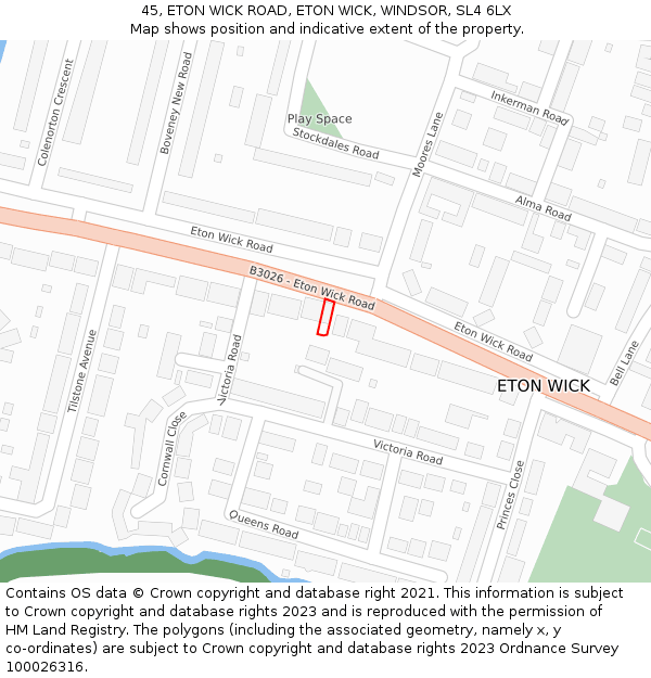 45, ETON WICK ROAD, ETON WICK, WINDSOR, SL4 6LX: Location map and indicative extent of plot