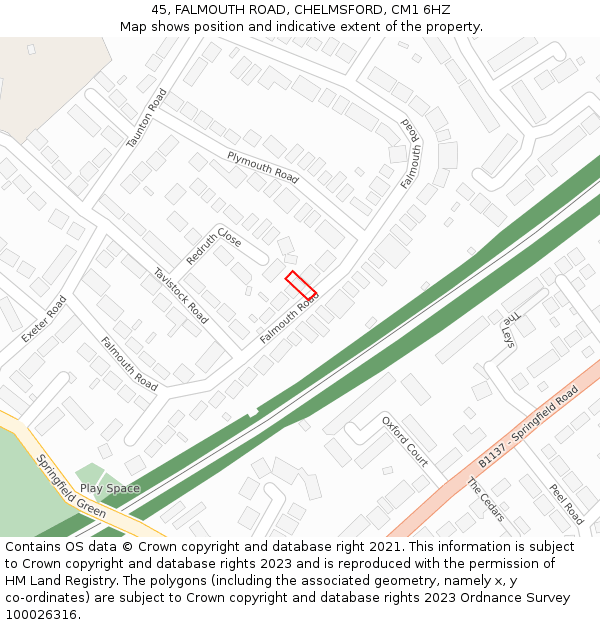 45, FALMOUTH ROAD, CHELMSFORD, CM1 6HZ: Location map and indicative extent of plot