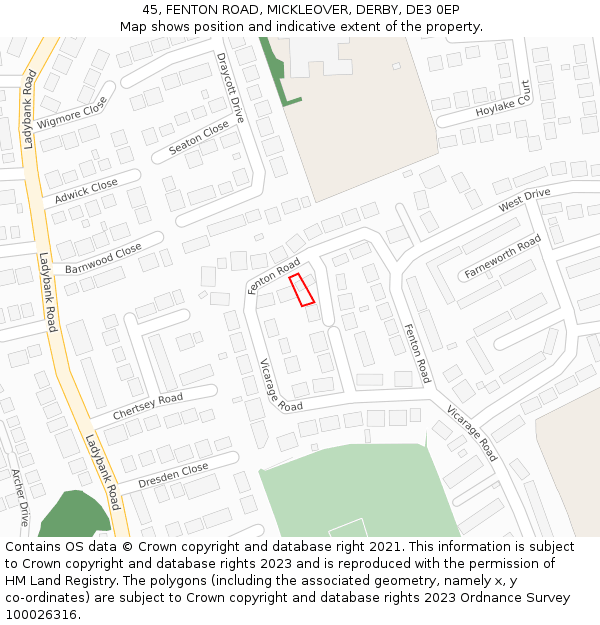 45, FENTON ROAD, MICKLEOVER, DERBY, DE3 0EP: Location map and indicative extent of plot